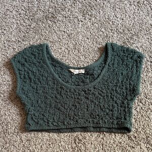 La Hearts Textured Dark Green Crop Top